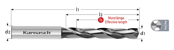 Karnasch VHM-Boor zonder binnenkoeling "VALUE TOOL" Ø5,1 / boordiepte= 35, cyl. opname, TM-8 Art: 2208020510035
