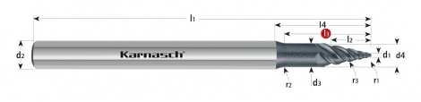 Karnasch VHM Paraboolfrees High-Efficient-Finishing (hyperMILL® MAXX Machining), 4-snijder, DCC0318-caoting voor grafiet en zirkonium