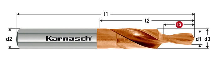 Karnasch HSS-XE TITAN-TEC korte trappenboor DIN 1897, 90° GF voor Doorlopende draad M6 Art: 402040060