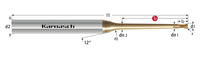 Karnasch VHM-Micro frees konisch HHC/HSC/HPC Ø0,8 / r=0,08 / L3= 8 / 1,4° HXC-Nano³-coating Art: 30626500801408