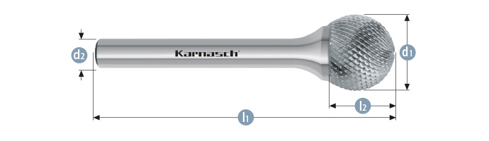 Karnasch HM freesstift ongecoat Type MICRO KUD / HP-11 d1= 8,0 / l2= 6,0 / d2= 6 / l1= 52mm Art: 114083060