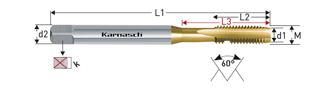Karnasch Tap HSSE-Co TIN-gecoat M18/ GB / T3464 (voor kerndiameter 15,5 mm) Art: 201820075
