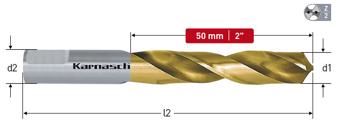 Karnasch HSS-Co TIN gecoate spiraalboor snijdiepte 50mm Ø3,4mm Art: 201840004