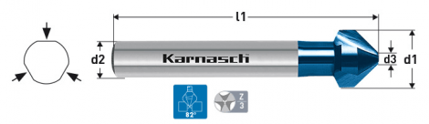 Karnasch HSS-XE verzinker 82°, 3-vlaksopname, Blue-Tec gecoat