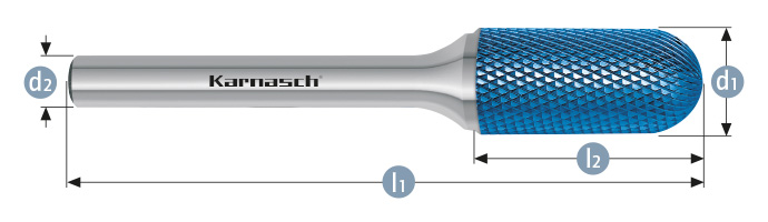Karnasch HM freesstift Blue-Tec gecoat MICRO WRC / HP-11 d1= 12,0 / l2= 25 / d2= 6 / l1= 70mm Art: 116082070