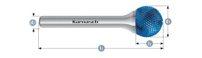 Karnasch HM freesstift Blue-Tec gecoat MICRO KUD / HP-11 d1= 4,0 / l2= 3,4 / d2= 3 / l1= 38mm Art: 116083030