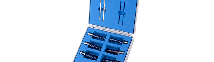 Karnasch Set BASIC, Blue-Drill Line55 PRO/Blue-Drill Line-Rail55 PRO 6 PM poederstaal+DURABLUE-gecoate kernboor: snijlengte 55mm, weldonopname 19mm, van elk 2 Stk Ø 14, 18, 20mm, 2 uitwerpstiften 6,34x102mm Art: 201947