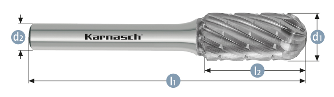 Karnasch BESTSELLER HM freesstift ongecoat type WRC/ HP-3 PRO d1=12,0 / l2=25 / d2=6 / l1=70mm Art: 114092040