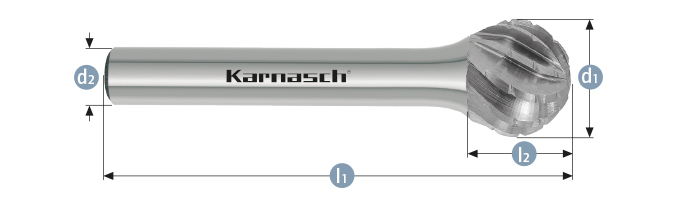 Karnasch BESTSELLER HM freesstift ongecoat type KUD / HP-3 PRO d1=16,0 / l2=14 / d2=6 / l1=59mm Art: 114093050