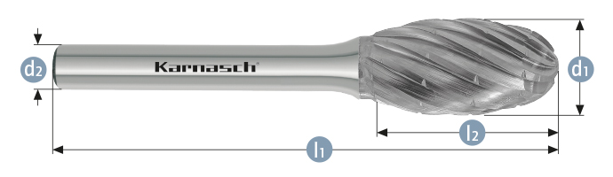 Karnasch BESTSELLER HM freesstift ongecoat type TRE/ HP-3 PRO d1=8,0 / l2=15 / d2=6 / l1=60mm Art: 114094020