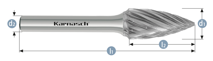 Karnasch BESTSELLER HM freesstift ongecoat type SPG/ HP-3 PRO d1=16,0 / l2=25 / d2=6 / l1=70mm Art: 114096050