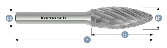 Karnasch BESTSELLER HM freesstift ongecoat type vlam/ HP-3 PRO d1=6,0 / l2=14 / d2=6 / l1=50mm Art: 114097010