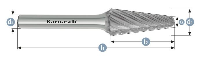 Karnasch BESTSELLER HM freesstift ongecoat type KEL/ HP-3 PRO d1=10,0 / l2=20 / d2=6 / l1=65mm Art: 114098030