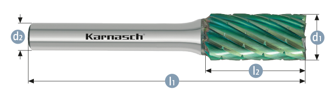 Karnasch BESTSELLER HM freesstift Green-Tec gecoat type ZYA/ HP-3 PRO d1=10,0 / l2=20 / d2=6 / l1=65mm Art: 116090030