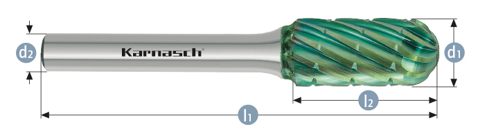 Karnasch BESTSELLER HM freesstift Green-Tec gecoat type WRC/ HP-3 PRO d1=10,0 / l2=20 / d2=6 / l1=65mm Art: 116092030