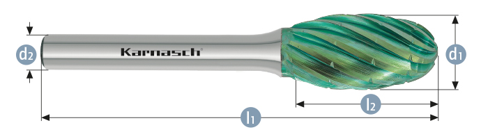 Karnasch BESTSELLER HM freesstift Green-Tec gecoat type TRE/ HP-3 PRO d1=10,0 / l2=15 / d2=6 / l1=60mm Art: 116094030