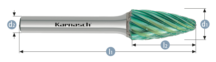Karnasch BESTSELLER HM freesstift Green-Tec gecoat type RBF/ HP-3 PRO d1=16,0 / l2=25 / d2=6 / l1=70mm Art: 116095050