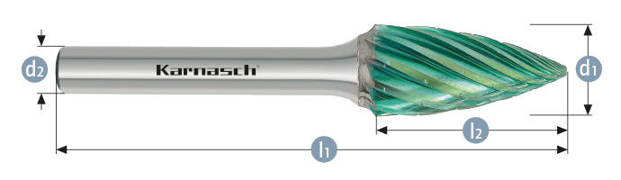 Karnasch BESTSELLER HM freesstift Green-Tec gecoat type SPG/ HP-3 PRO d1=12,0 / l2=25 / d2=6 / l1=70mm Art: 116096040