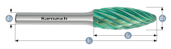 Karnasch BESTSELLER HM freesstift Green-Tec gecoat type vlam/ HP-3 PRO d1=12,0 / l2=30 / d2=6 / l1=75mm Art: 116097040