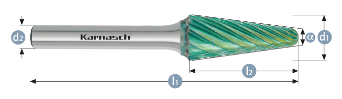 Karnasch BESTSELLER HM freesstift Green-Tec gecoat type KEL/ HP-3 PRO d1=8,0 / l2=25 / d2=6 / l1=70mm Art: 116098020