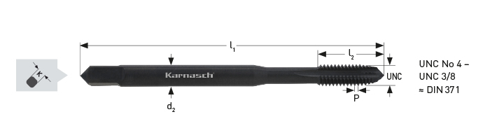 Karnasch VALUETOOL HSSE-V2 machinetap UNC 1" x 8 / ca. DIN376 / gevaporiseerd voor doorlopende gaten Art: 2023201