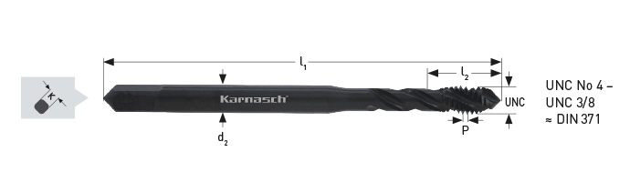 Karnasch VALUETOOL HSSE-V2 machinetap UNC No.6 x 32 / ca. DIN371 / gevaporiseerd voor blinde gaten Art: 20232406