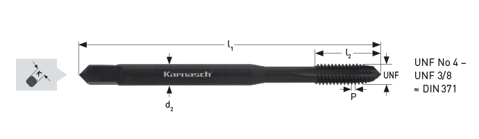 Karnasch VALUETOOL HSSE-V2 machinetap UNF 1/4 x 28 / ca. DIN371 / gevaporiseerd voor doorlopende gaten Art: 2023401/4