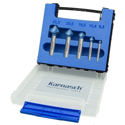 Karnasch Verzinker-set HSS-XE BLUE, 100° met ongelijke snijkant-verdeling 6.3, 10.4, 16.5, 20.5, 25,0mm art. 201658