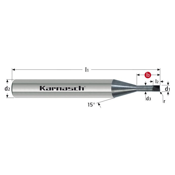 Karnasch CBN High-End Micro hoekradiusfrees Ø0,6/r=0,05/L2=0,5/d2=4 mm/Z=2 art. 3066320060005